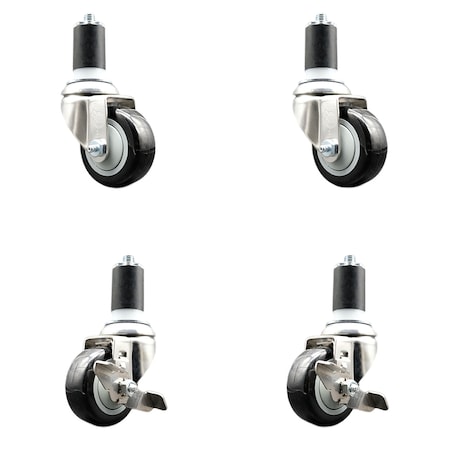 Service Caster 3 Inch 316SS Black Poly Swivel 1-5/8 Inch Expanding Stem Caster Brake SCC, 2PK SS316EX20S314-PPUB-BLK-2-TLB-2-158